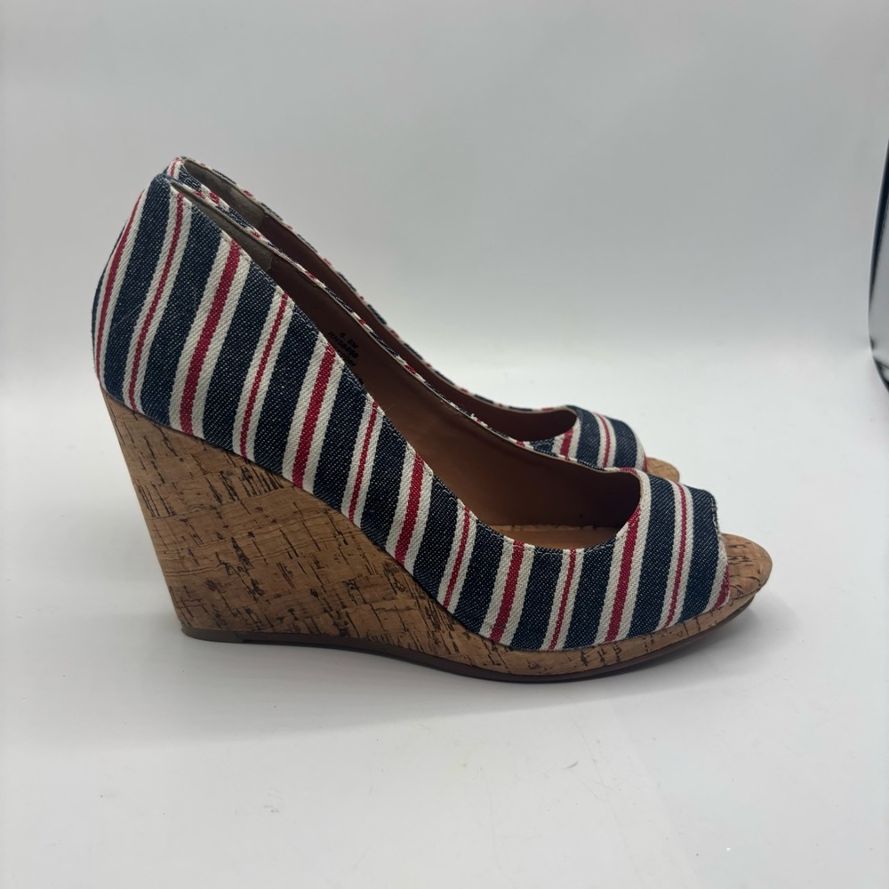 Caslon Nautical Striped Peep-Toe Wedge Heels - Red White & Blue